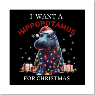 I Want a Hippopotamus for Christmas Hippo Santa Posters and Art